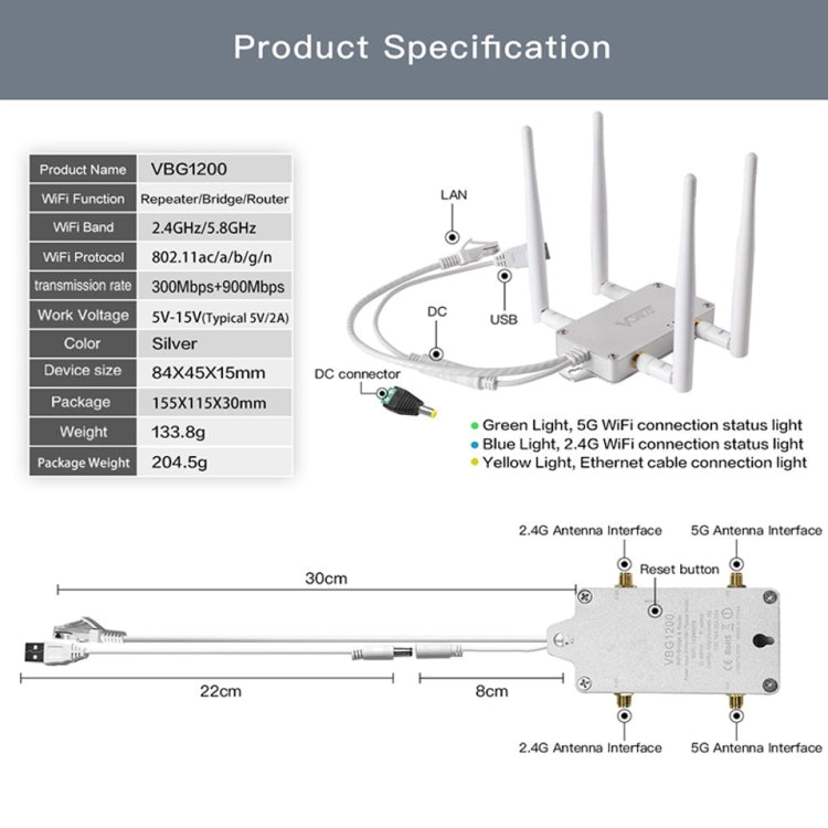 VONETS VBG1200 300Mbps+900Mbps Dual Band Wireless Router Repeater WIFI Base Station with 4 Antennas VONETS VBG1200 300Mbps+900Mbps Dual Band Wireless Router Repeater WIFI Base Station with 4 Antennas